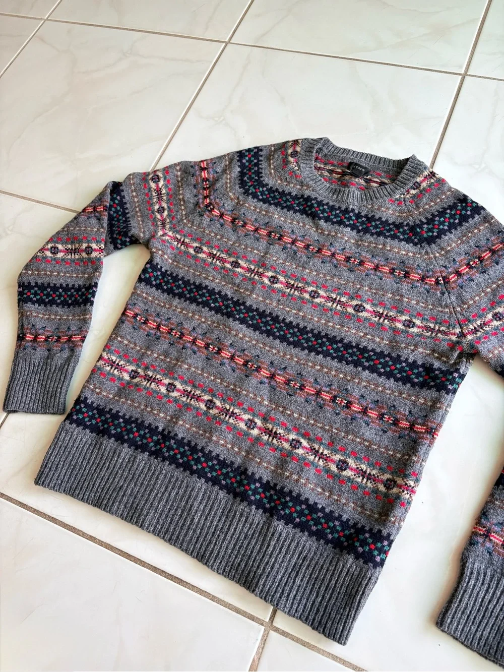 NEW J Crew 100% Lambswool Fair Isle Crewneck Sweater Pullover Knit | Mens Small